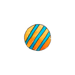 A golf ball, isolated on a white background. Turquoise and yellow color. The illustration is hand-drawn with watercolor.