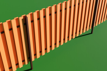 3d illustration of a plan for the construction of a wooden fence on a green background