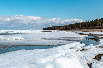 Ice melting on the Ob River in Siberia