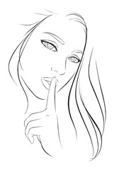 Sexy girl making a quiet gesture. vector illustration isolated cartoon hand drawn. Line art