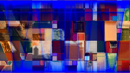 Rendu d'un travail numérique, fond abstrait, composition rythmée par les couleurs.