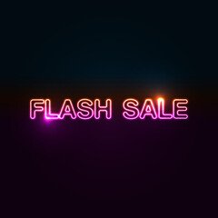 Pink Orange Neon Flash Sale Vintage Banner with bright spots in horizontal alignment. Advertising signage for promotion flash sale offer, this design is a simple Neon Technique typography style.