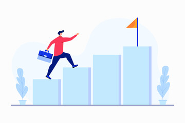 People run to their goal on the column of columns, move up motivation, the path to the target's achievement. Vector illustration