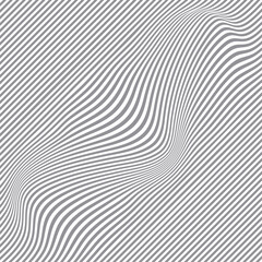 Black and white halftone pattern. Abstract background from wavy lines. Twisted duotone shapes. Vector minimalistic design template