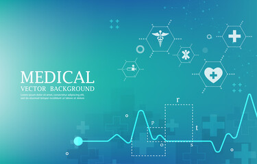 Medical vector ECG heart beat concept.hexagon medical wallpaper