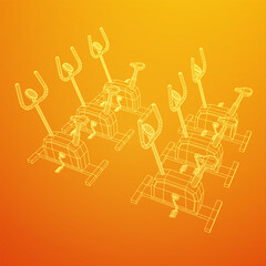 Excercise Bike. Gym equipment. Sport cardio fitness concept. Wireframe low poly mesh vector illustration.