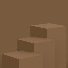3d brown cube and box podium minimal scene studio background. Abstract 3d geometric shape object illustration render. Natural color tones.