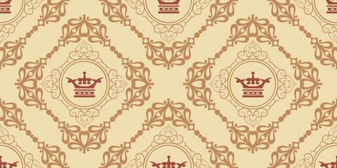 Vintage background pattern in Victorian style on beige background, wallpaper. Seamless pattern, texture. Vector graphics
