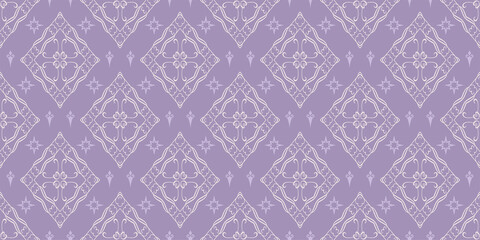 Background pattern with geometric ornament on purple background, wallpaper. Seamless pattern, texture. Vector image