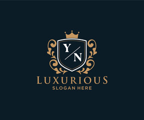 Initial Y Letter Royal Luxury Logo template in vector art for Restaurant, Royalty, Boutique, Cafe, Hotel, Heraldic, Jewelry, Fashion and other vector illustration. - obrazy, fototapety, plakaty