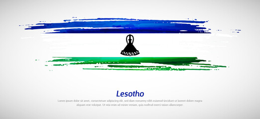 Artistic grungy watercolor brush flag of Lesotho country. Happy independence day background