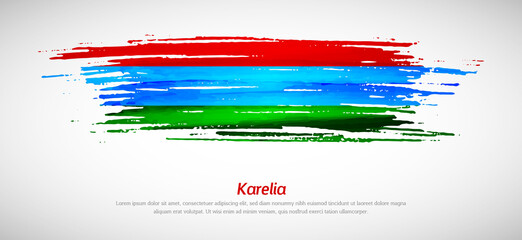 Artistic grungy watercolor brush flag of Karelia country. Happy national day background