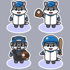 Naklejka premium Vector illustration of cute Wolf Baseball cartoon. Cute Wolf expression character design bundle. Good for icon, logo, label, sticker, clipart.