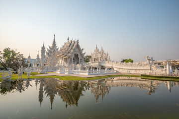 Fototapeta na wymiar White Temple (Wat Rong Khun) is one of the most famous attractions of Northern Thailand.