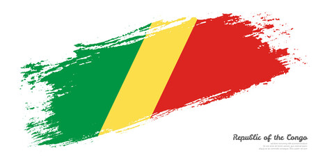 Hand painted brush flag of Republic of the Congo country with stylish flag on white background