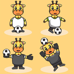 Vector illustration of cute Giraffe Football cartoon. Cute Giraffe expression character design bundle.