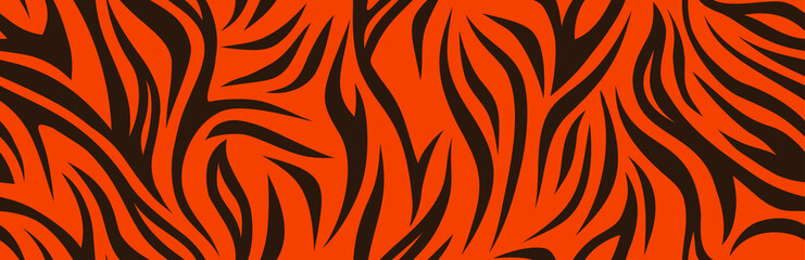 Tiger stripes pattern, animal skin, line background.  Wild life wallpaper. Vector seamless texture.