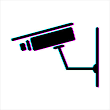 Cctv Security Camera Glitch Icon, Video Surveillance Camera Icon, Cam