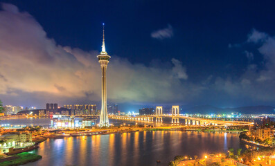 Macao Landmark Twilight Night Cityscape