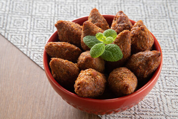 Kibbeh - Minced meat from the Middle East. Fried snack a typical Brazilian popular party dish (kibe)