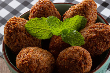 Kibbeh - Minced meat from the Middle East. Fried snack a typical Brazilian popular party dish (kibe)