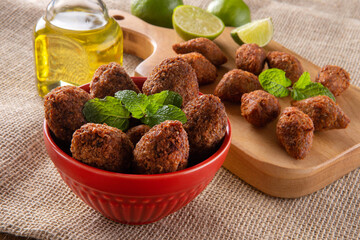 Kibbeh - Minced meat from the Middle East. Fried snack a typical Brazilian popular party dish (kibe)