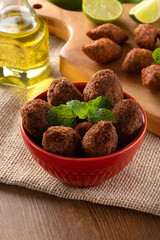 Kibbeh - Minced meat from the Middle East. Fried snack a typical Brazilian popular party dish (kibe)