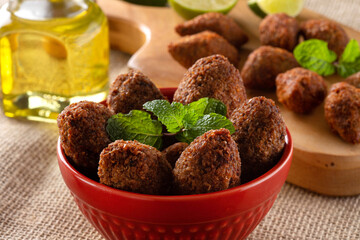 Kibbeh - Minced meat from the Middle East. Fried snack a typical Brazilian popular party dish (kibe)