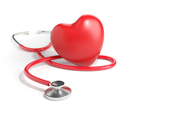 health care concept ,Red heart with stethoscope on white background with space.