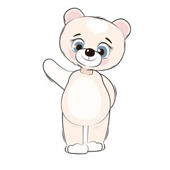 Little polar bear cub. Isolated object on a white background. Cheerful kind animal child. Cartoons flat style. Funny. Vector