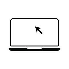 Laptop with pointer or cursor icon isolated. Notebook screen template. Display with clicking mouse color editable
