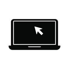 Laptop with pointer or cursor icon isolated. Notebook screen template. Display with clicking mouse color editable