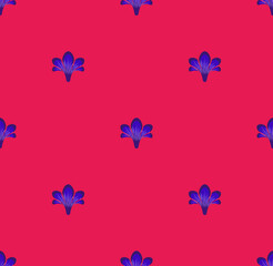 Obraz na płótnie Canvas Seamless geometric pattern with small dark blue flowers on ruby red background. Repeat botanical pattern. Vector illustration.