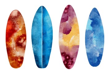 Hand drawing watercolor textured of surfboard. Summer vacation set. Using for poster, advertising, invitation, party, print, brochure, flyer, celebration, tropical wedding