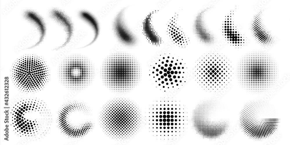 Poster halftone gradient spray. dots and circles half tone graphic elements. black points round shapes or c