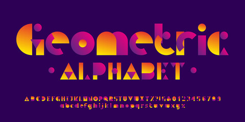 Geometric alphabet font. Abstract colorful letters, numbers and punctuation. Uppercase and lowercase. Stock vector typeface for your typography design.