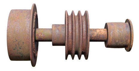 Rusty belt drive shaft from an old tractor  isolated