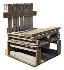 Homemade garden chair made from wooden pallets isolated