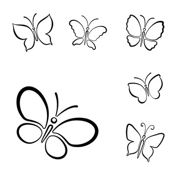 A set of different outline butterfly silhouettes.