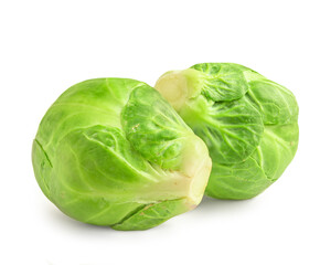 Brussel Sprouts isolated on white background. Fresh raw  brussels cabbage top view.