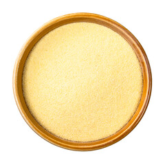 semolina from durum wheat in round bowl cutout