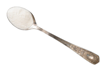 Agar powder in silver spoon cutout on white