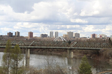 Fototapeta premium Bridges Over The River, Louise McKinney Riverfront Park, Edmonton, Alberta