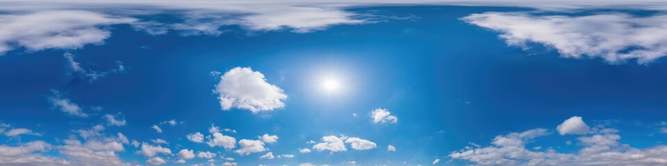 Blue sky panorama with Cirrus clouds in Seamless spherical equirectangular format. Full zenith for...