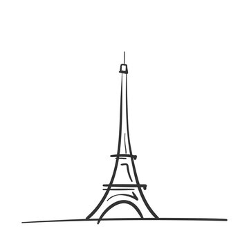 Eiffel Tower, quick freehand sketch, black and white graphics, Vector doodle