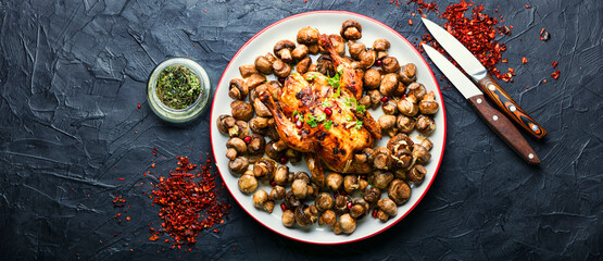 Fried chicken with mushrooms