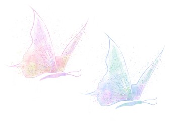 Set of two butterflies of blotches and splashes on an isolated white background. Watercolor illustration for designers, typography, book publishers, posters, for printing on T-shirts.