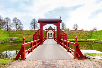 Street view of the Dutch fortified little village Bourtange in Westerwolde, Groningen in The Netherlands