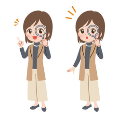 虫眼鏡で調べる女性のイラスト