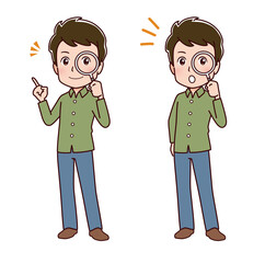 虫眼鏡で見る男性のイラスト